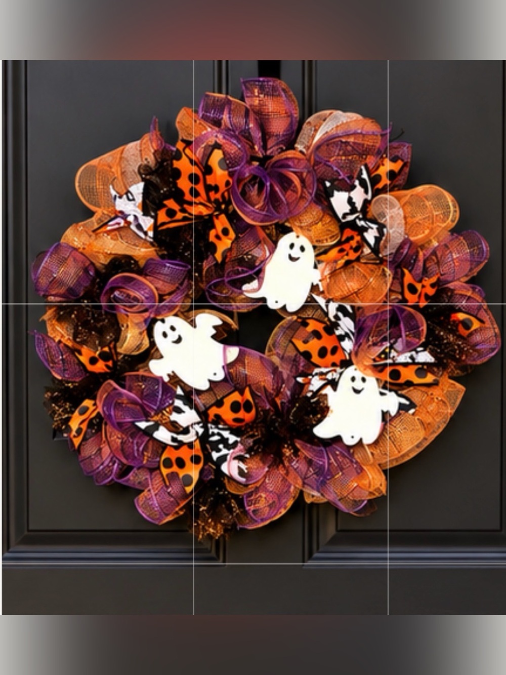 Handmade Halloween Ghost Wreath Purple Orange Black